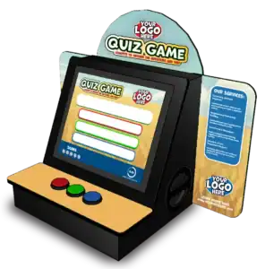 Interactive quiz game kiosk for agriculture education and community engagement.